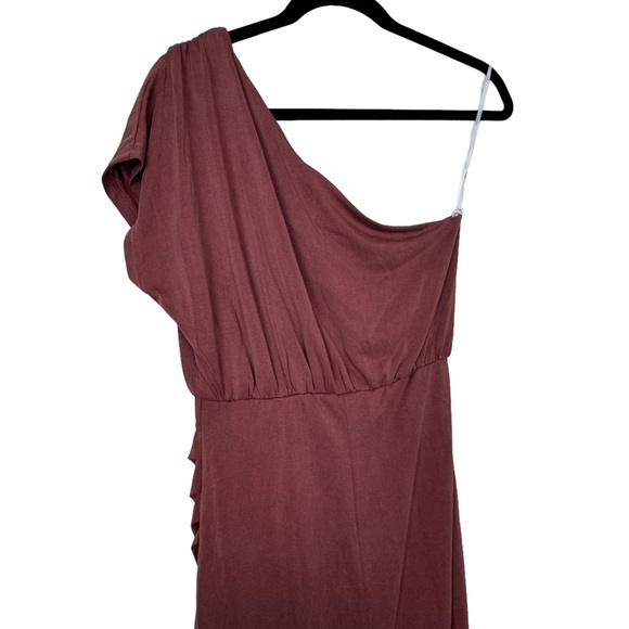 Lulu's Raise a Glass One Shoulder Midi Dress Size S Wedding Cocktail Rusty Rose - Picture 11 of 13